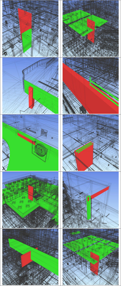 Split screen showing standard 3D BIM model alongside an AI-enhanced predictive model highlighting potential system clashes.