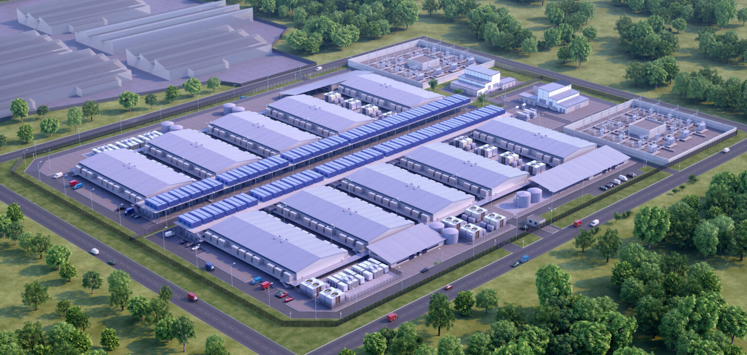 Aerial view of a hyperscale data center construction site in Johor Bahru.